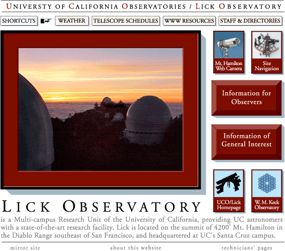 Lick Observatory Mount Hamilton home page